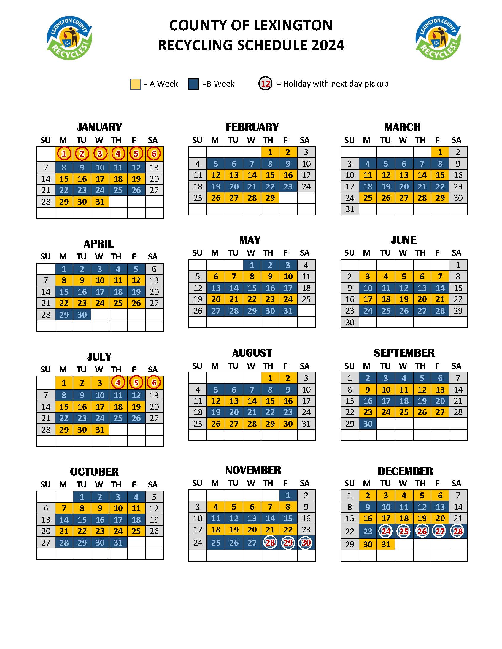 2024 Curbside Recycling Calendar Selia Cristina